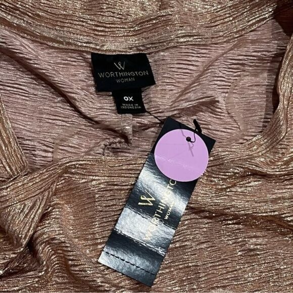 NEW Worthington Woman Rose Gold Cold Shoulder Flowy Blouse Women’s Size 0X - Picture 4 of 6